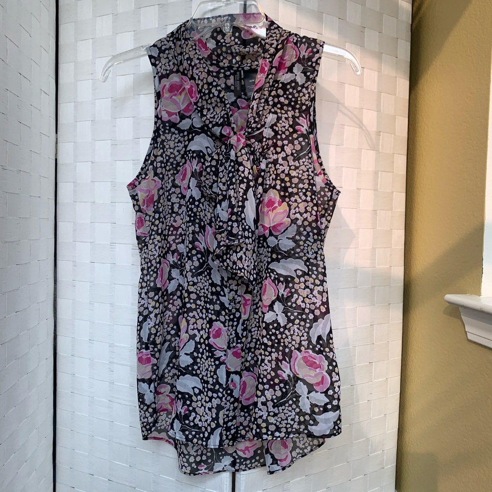 Bisou Bisou Chiffon Floral Sleeveless Button-Up